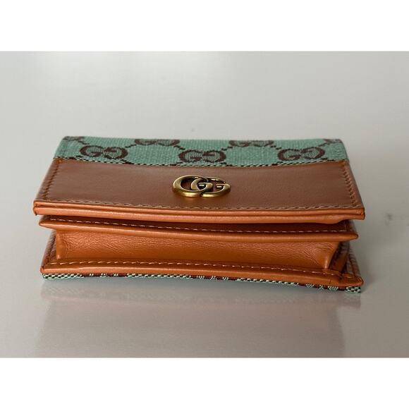 Gucci GG Leather/Canvas Compact Bifold Card Wallet Azure/Brown Italy 783118 NIB - Picture 5 of 15